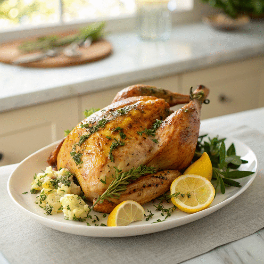 Herb Butter Roasted Turkey with Garlic and Lemon