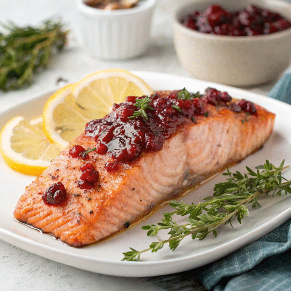 Baked Salmon with Cranberry Glaze