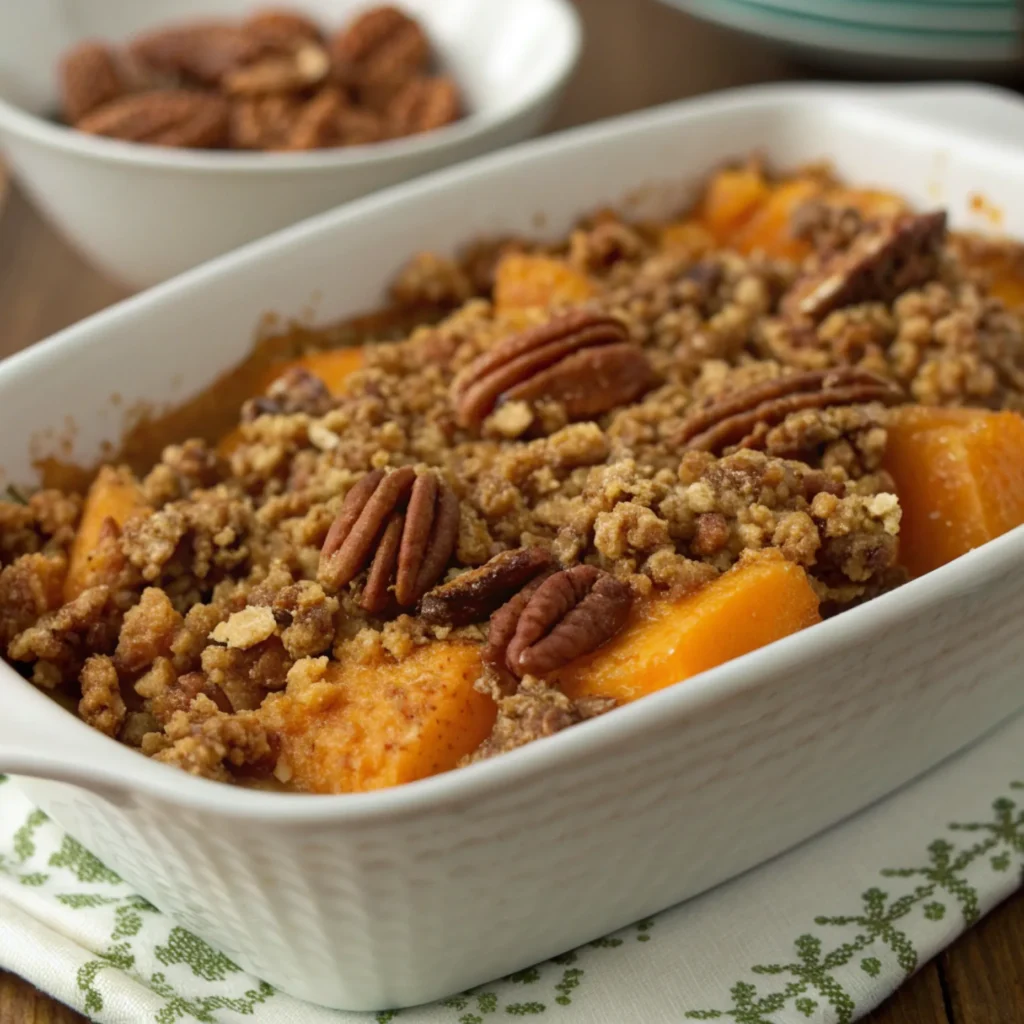 Sweet Potato Casserole with Pecan Topping