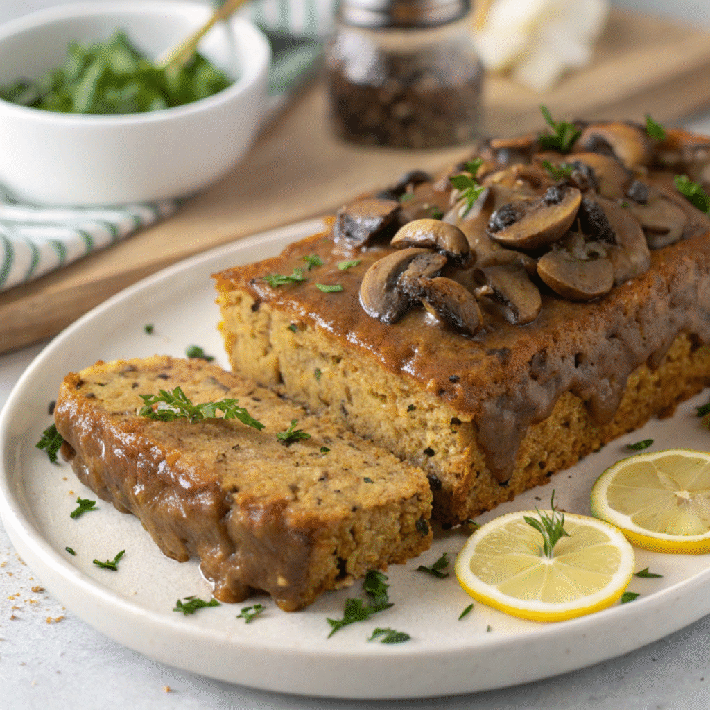 Vegan Lentil Loaf with Mushroom Gravy